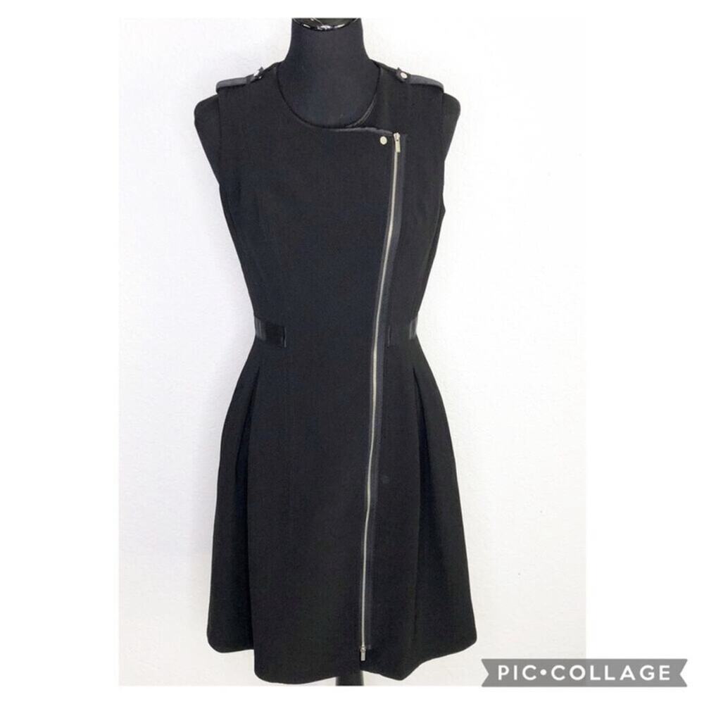WHBM black‎ asymmetrical front zip sleeveless dress size 12 classic office chic